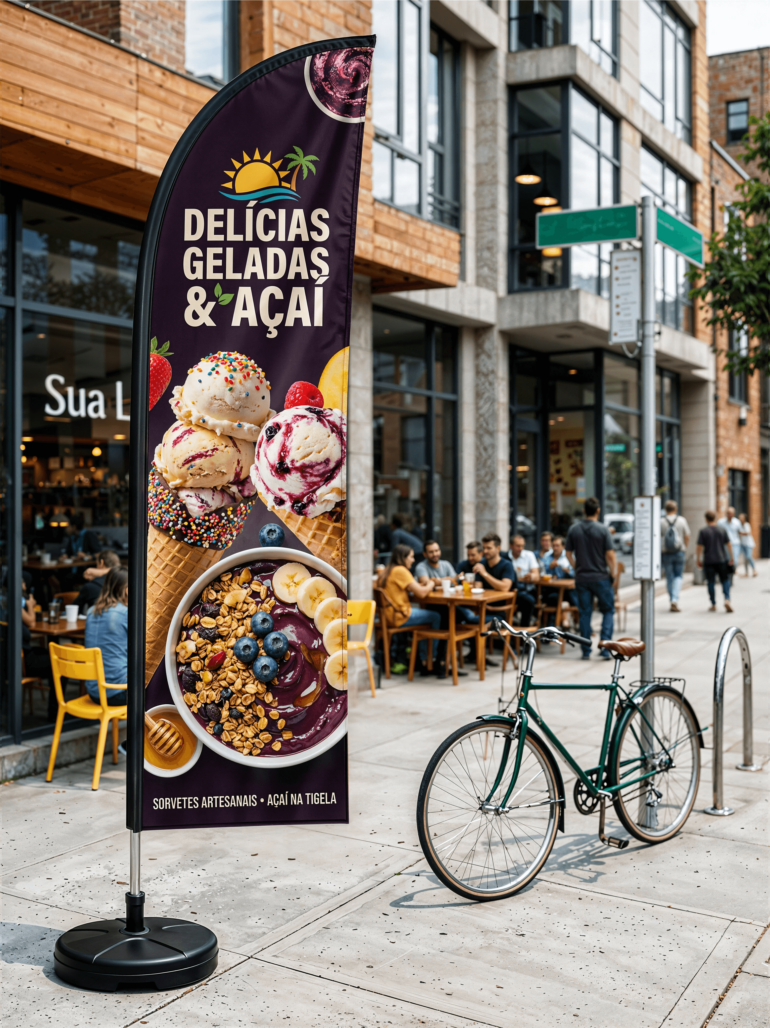 Frente de restaurante - com Wind Banner